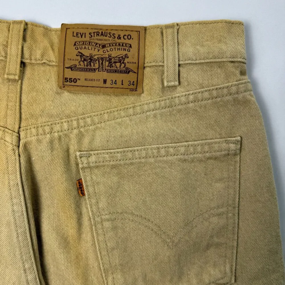 Levi’s Orange Tab 550 Vintage Tan Jeans 1990s Relaxed Fit Size 34x34 NWOT